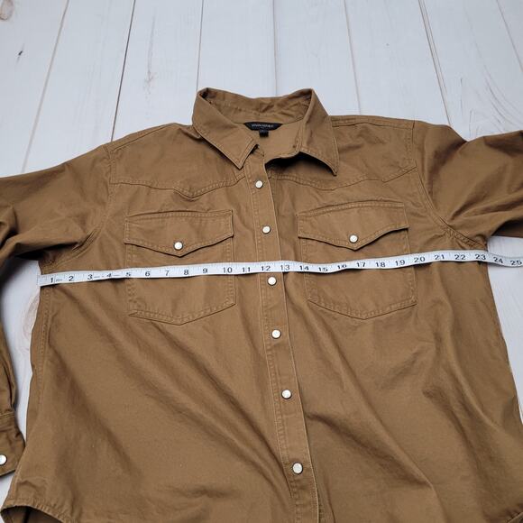 Banana Republic factory western pearl snap tan brown shirt shacket LS - Picture 3 of 6